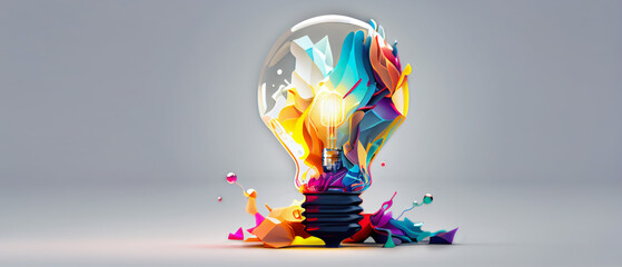 Abstract colorful  light bulb on white background.generative Ai
