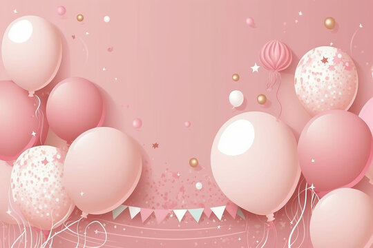 Pink balloons on a pink background for desktop wallpaper. Generative AI