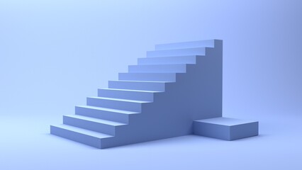 Fototapeta premium Stairway and podium on blue background, mockup copy space, 3D rendering