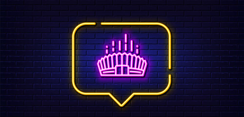Neon light speech bubble. Arena stadium line icon. Competition building sign. Sport complex symbol. Neon light background. Arena stadium glow line. Brick wall banner. Vector