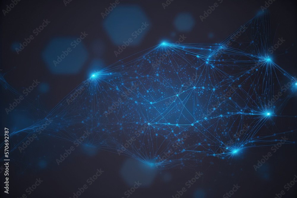 Poster blue technology abstract background of connection network. peculiar ai generative image.
