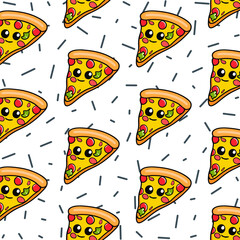 Seamless pizza pattern. Hand drawn pizza illustrations. Vector illustration.