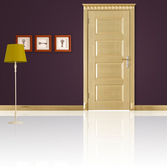Decorative, panel, wooden doors in various colors and patterns
