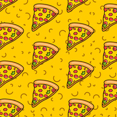 Seamless pizza pattern. Hand drawn pizza illustrations. Vector illustration.