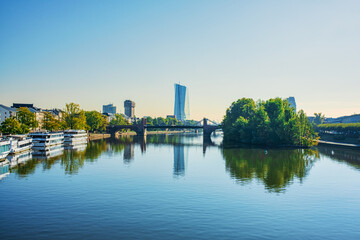 Fototapeta premium river Main and the European Central Bank building in the Frankfurt skyline