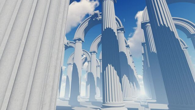 Majestic white temple with arches and columns