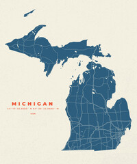 Michigan map vector poster flyer - obrazy, fototapety, plakaty