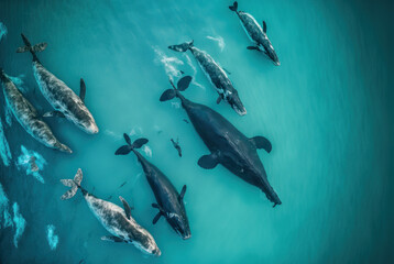 Ballena fotografiada desde un drone, creada con IA generativa