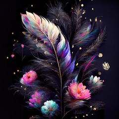 Obraz premium feathers and flowers on black