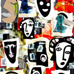 Abstract portrait faces collage, pop art fashion design – Generative AI Illustration
