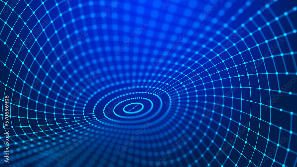 Poster sphere with moving information particles. global communication technology. 3d rendering.