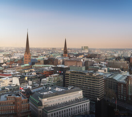Aerial view of Hamburg with St. Peter Church and St. James Church - Hamburg, Germany