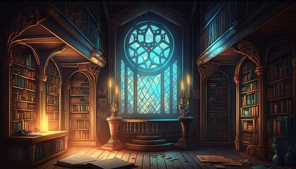 Obraz premium Old and magical library. Generative AI. 