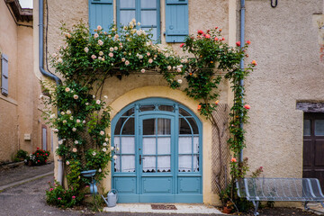 Fototapeta na wymiar The beautiful facade of a house in the village of Lavardens, in the south of France (Gers)