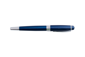 Blue steel fountain pen for office, insulated, transparent background, PNG.