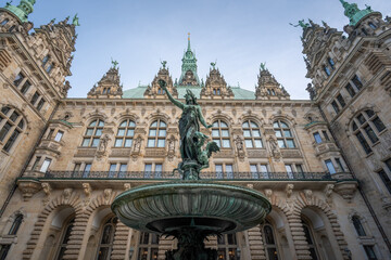 Fototapeta na wymiar Hygieia fountain at Hamburg City Hall Courtyard - Hamburg, Germany