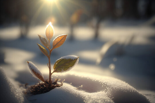 Spring's Renewal
A blooming snowdrop and a green sprout are symbols of the change of season, general renewal and new life. Generative AI