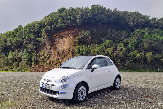 Madeira, Portugal, November 25, 2022: modern city car Fiat 500.