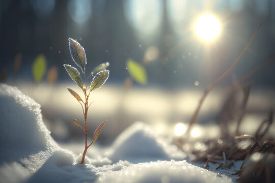 Spring's Renewal
A blooming snowdrop and a green sprout are symbols of the change of season, general renewal and new life. Generative AI
