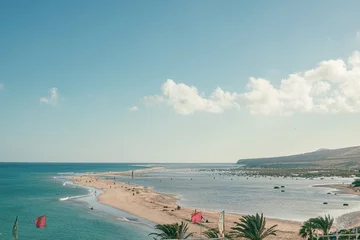 Crédence de cuisine en verre imprimé Plage de Sotavento, Fuerteventura, Îles Canaries Fuerteventura Spain. September 16, 2022. Aerial view of the lagoon at Sotavento beach in Fuerteventura, Canary Islands, Spain