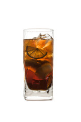 Cola with ice and lemon