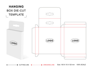 Hanging retail packaging die cut template with 3D blank vector mockup