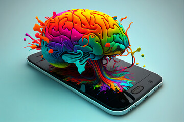 Brain in smartphone png illustration