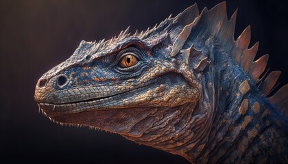 Fototapeta premium Portrait of a human as a reptilian dinosaur, super resolution, octane gender, high quality, intricate details, cinematic lighting, photography, photorealism,