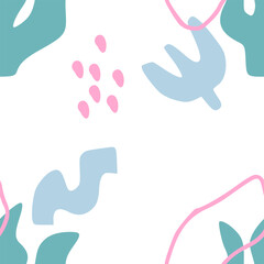 Abstract modern seamless pattern with color geometry shapes. Hand drawn different shapes texture. Modern doodle vector background with various shapes. Great for printing on textiles