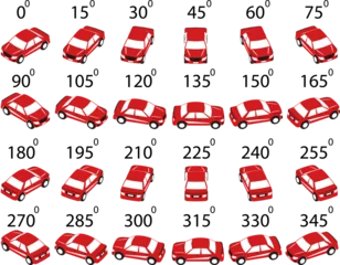 Fotobehang A set of 24 logo cars from different angles. Rotation of the car in logo style by 15 degrees for animation.   © moneymover