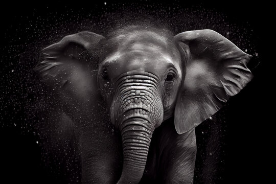 Schwarz weiß Portrait von einem Elefanten. Perfektes Wandbild - Generative Ai
