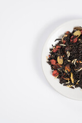 Black tea on white plate