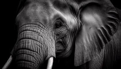 Schwarz weiß Portrait von einem Elefanten. Perfektes Wandbild - Generative Ai