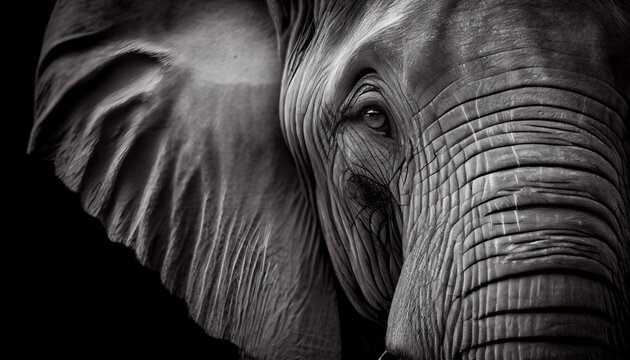 Schwarz wei&szlig; Portrait von einem Elefant. Perfektes afrikanisches Wandbild - Generative Ai