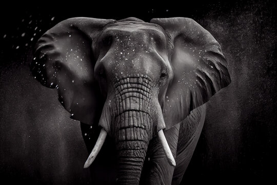 Abstraktes schwarz weißes Elefanten Kunstwerk mit Farbspritzer. Perfektes Wandbild - Generative Ai