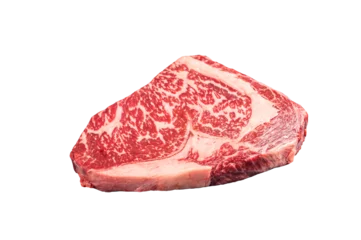 Fotobehang Japanese wagyu rib eye beef meat steak. Isolated, transparent background © Vladimir