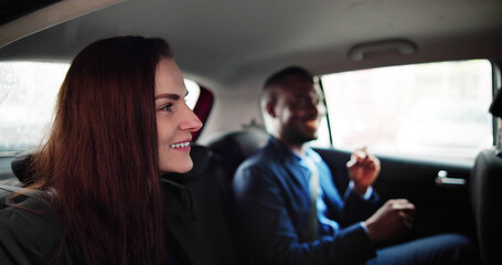 Smiling People Sitting Inside The Ride Sharing