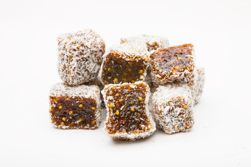 Turkish delight with figs on a white background