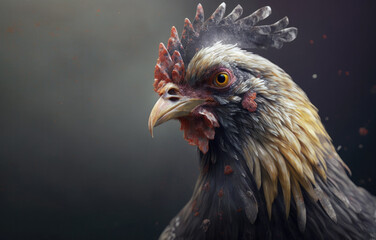 Sick chicken. Avian influenza bird flu concept created with Generative AI technology.