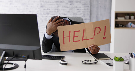 Stressed Sick African American Employee Man