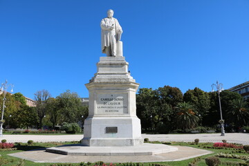 Fototapeta na wymiar White Monument Camillo Benso Count of Cavour in Ancona at Piazza Camillo Benso di Cavour, Italy