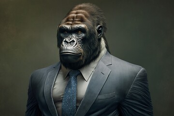 Portrait of a Gorilla dressed in a formal business suit, generative ai - obrazy, fototapety, plakaty