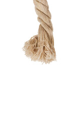 Rope end macro detail on white background. Cut rope
