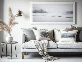 contemporary living room, mock-up design, white interior, ai generated 
