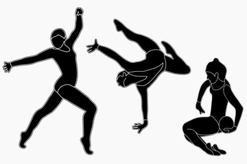 Fototapeta na wymiar Set of silhouettes of gymnasts. Sport artistic gymnastics. Sports queen. Flat style. Isolated vector