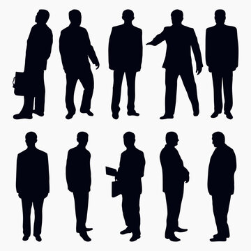 Business men silhouette standing, male silhouette in a stylish suit, businessman; entrepreneur, executive, isolated vector
