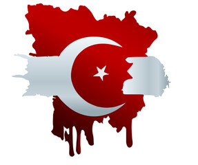 Cartoon torn flag of Turkey on white background. Vector illustration
