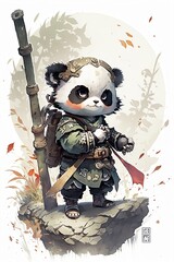 Watercolour Panda Samurai 