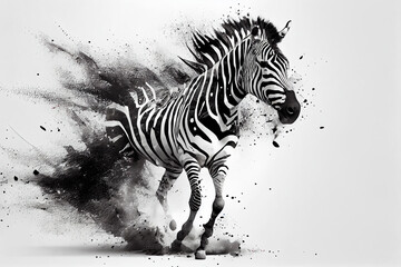 Abstraktes schwarz weißes Zebra Kunstwerk mit Farbspritzer isoliert auf weißen Hintergrund. Perfektes Wandbild - Generative Ai