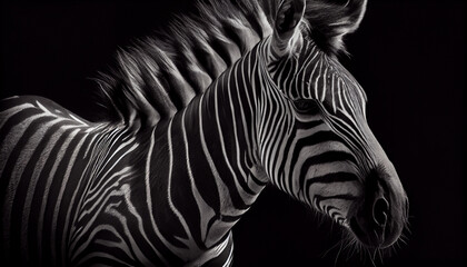 Schwarz weiß Portrait von einem Zebra. Perfektes afrikanisches Wandbild - Generative Ai